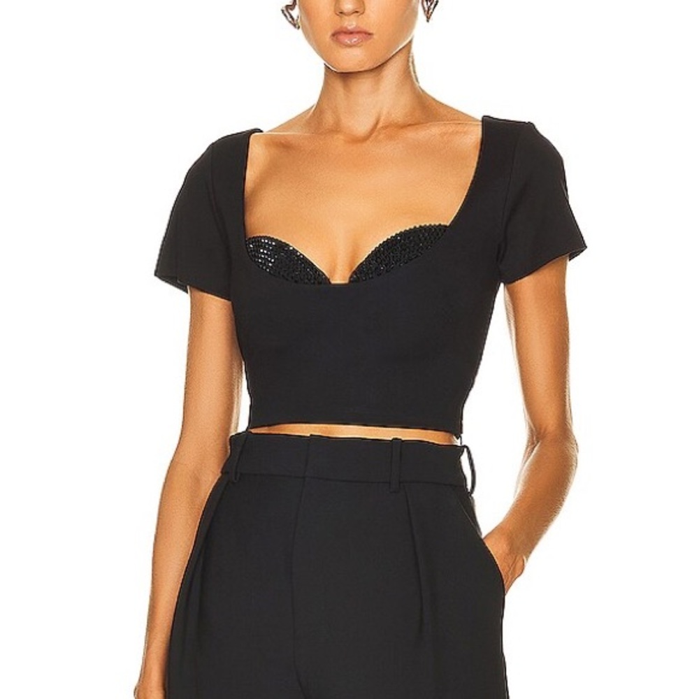 Area - Crystal-embellished jersey crop top